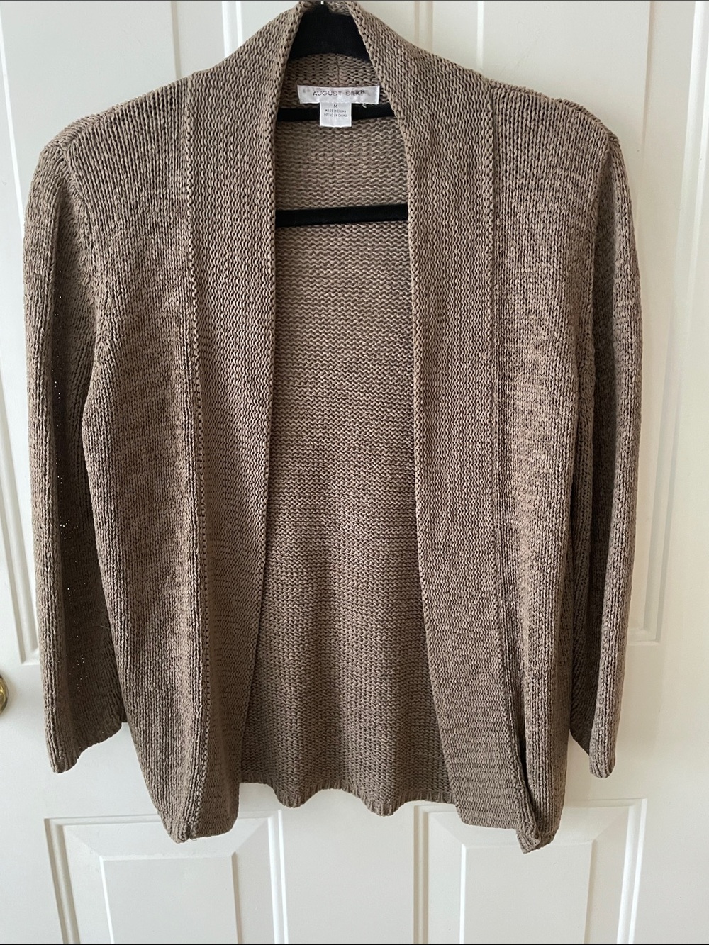 August Silk Open-Front Cardigan in Taupe Size M Transition Piece Fall